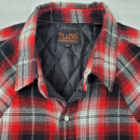 Plains Western Wear Lined Red Plaid Flannel Shirt Jacket Shacket Unisex size XL - Picture 8 of 14